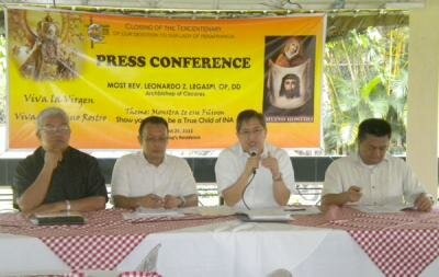 Monsignor Romulo Vergara, rector of the Basilica Minore, and representatives of Archdiocese of Nueva Caceres giving a press conference. Monsignor Romulo Vergara, rector of the Basilica Minore, and representatives of Archdiocese of Nueva Caceres giving a press conference.