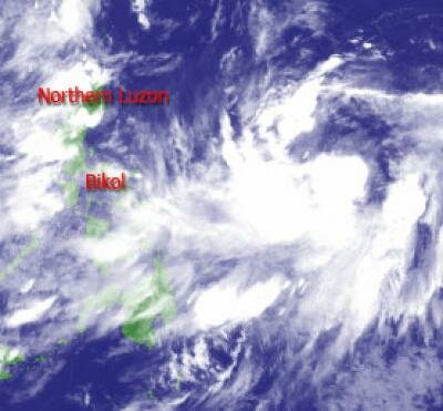 At 6:00 P.M. today, the eye of the tropical storm was located 1060 East of Virac, Catanduanes at coordinates 13.9º North Latitude 134.0º East Longitude