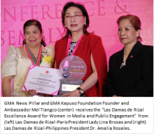 GMA News Pillar Mel Tiangco receives Las Damas de Rizal Excellence Award